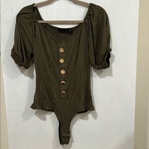 Olive Green Button-Up Women's Top